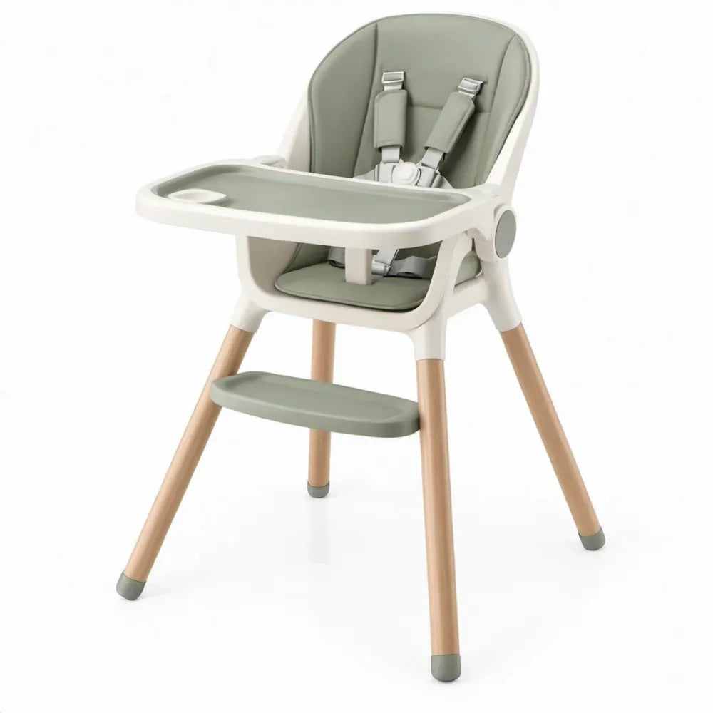 Kinderstoel met afneembaar eetblad en vijfpuntsgordel, 60 x 60 x 90 cm, saliegroen/wit/naturel