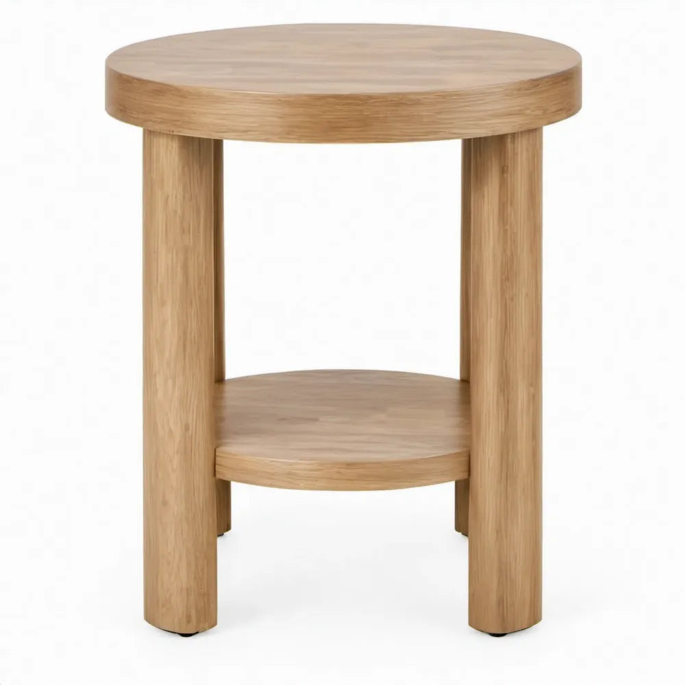 Ronde bijzettafel van eikenhout met onderplank, naturel – Ø 45 x 55 cm