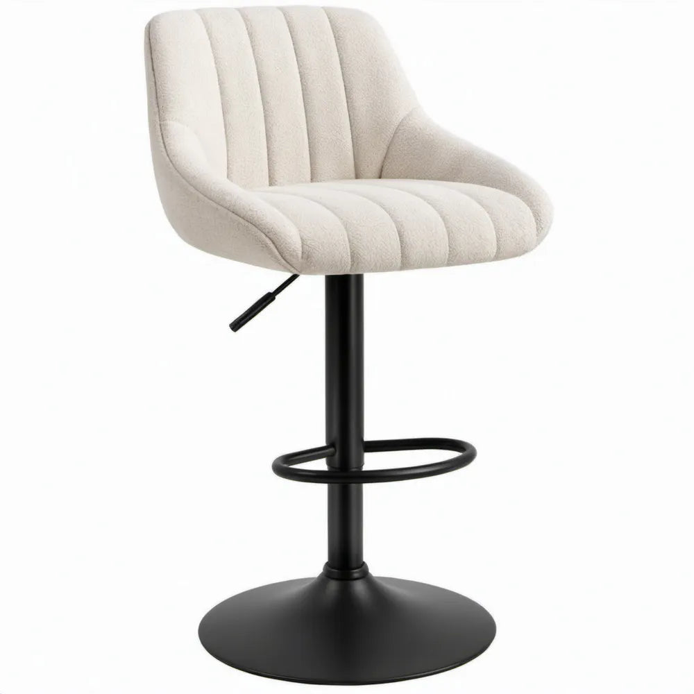 Verstelbare draaibare barkruk met armleuningen 53 x 54 x 86-106 cm crème bouclé zwart staal