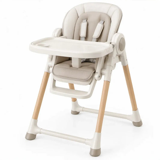 Meegroeistoel met eetblad en vijfpuntsgordel, 60 x 57 x 88 cm, Wit/Beige/Naturel