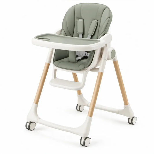 Kinderstoel met eetblad, wieltjes en 5-puntsgordel 58 x 75 x 100 cm Groen/Wit/Naturel