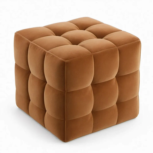 Kubusvormige fluwelen poef 45 x 45 x 45 cm Cognac