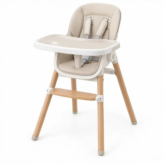 Kinderstoel met afneembaar eetblad en 5-puntsgordel, beige/naturel, 58 x 58 x 92 cm