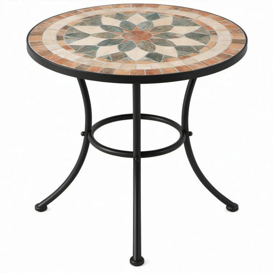 Ronde mozaïek bijzettafel Ø 60 cm, 70 cm hoog, terracotta, beige, groen, grijs en zwart