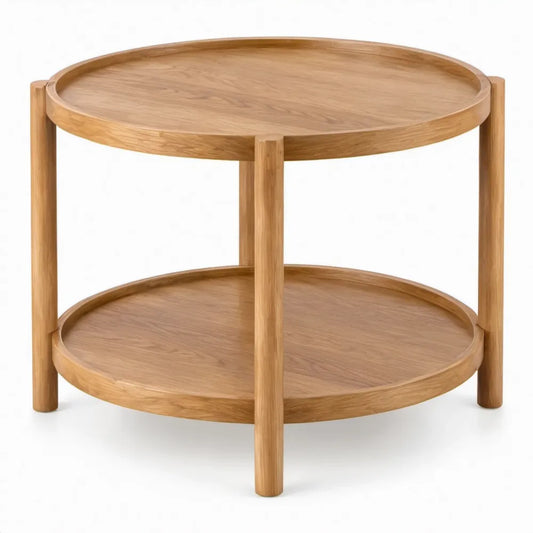 Ronde bijzettafel van massief eikenhout naturel met onderplank, 60 x 60 x 55 cm
