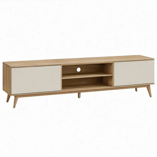 TV-meubel met 2 deuren en open vakken, 180 x 40 x 50 cm, naturel eikenlook en wit