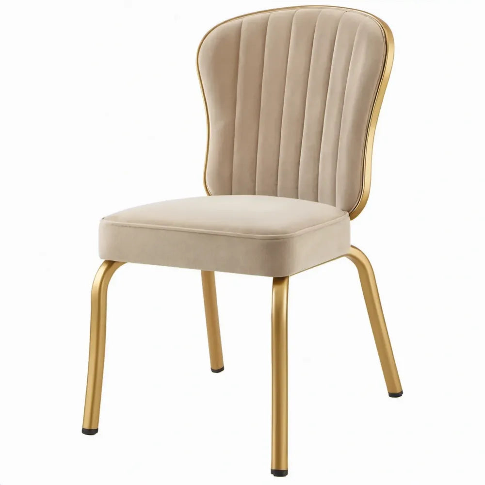 Beige fluwelen eetkamerstoel met goudkleurig stalen onderstel, 49 x 58 x 86 cm