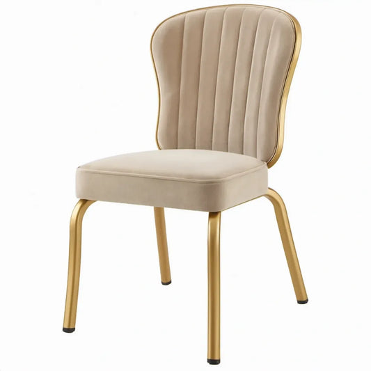 Beige fluwelen eetkamerstoel met goudkleurig stalen onderstel, 49 x 58 x 86 cm