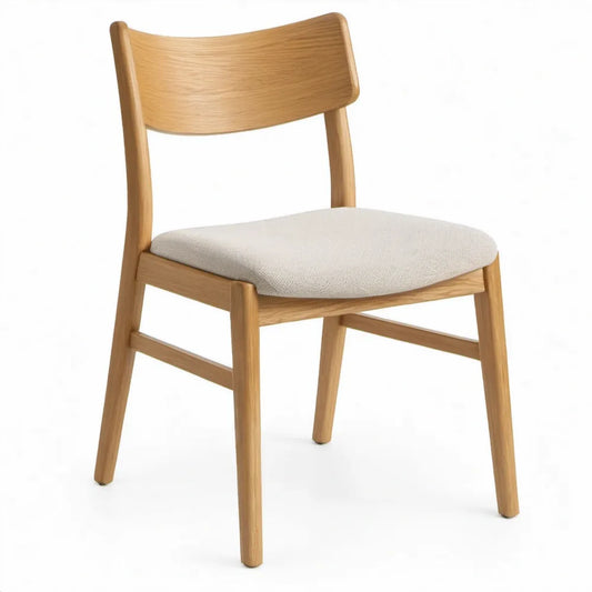Eetkamerstoel van massief eikenhout met beige polyester zitting, 47 x 55 x 80 cm