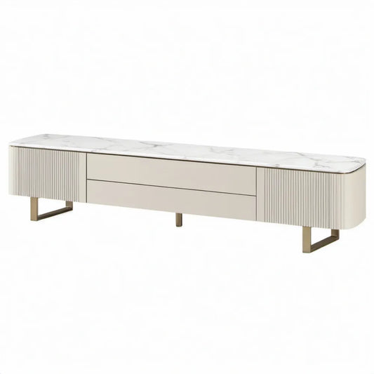 Wit-beige tv-meubel met 2 geribbelde deuren en 2 laden, 200 x 40 x 45 cm