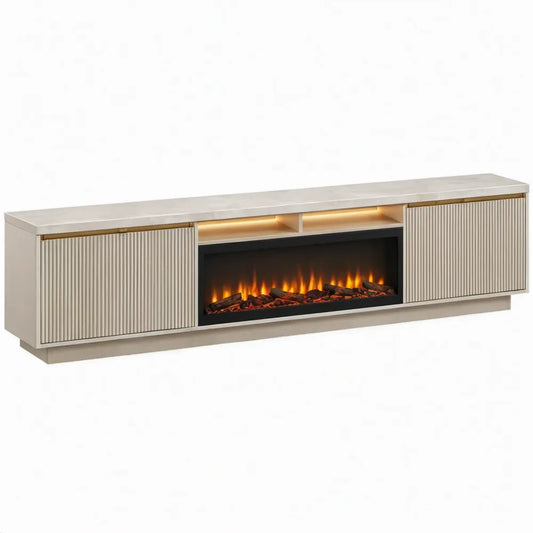 TV-meubel met elektrische sfeerhaard 180 x 40 x 60 cm crème/wit/goud/zwart