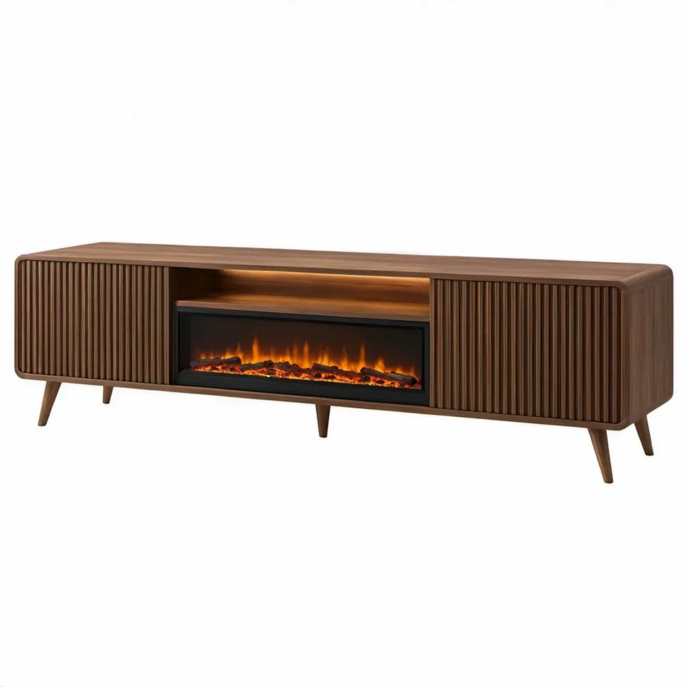 Walnootkleurig tv-meubel met elektrische haard, 180 x 40 x 60 cm