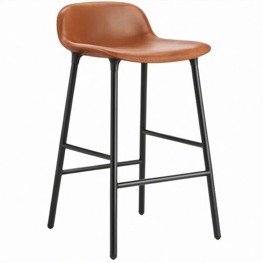Barkruk met rugleuning 50 x 53 x 98 cm – Cognac PU-kunstleer en zwart staal