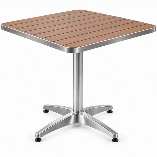 Vierkante tafel 70 x 70 x 74 cm – Bruin/Zilverkleurig aluminium en polywood
