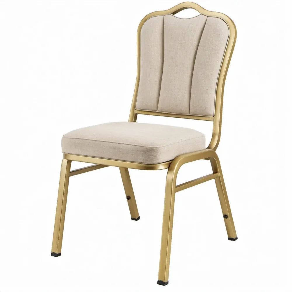 Beige gestoffeerde stoel met goudkleurig stalen frame, 46 x 55 x 95 cm