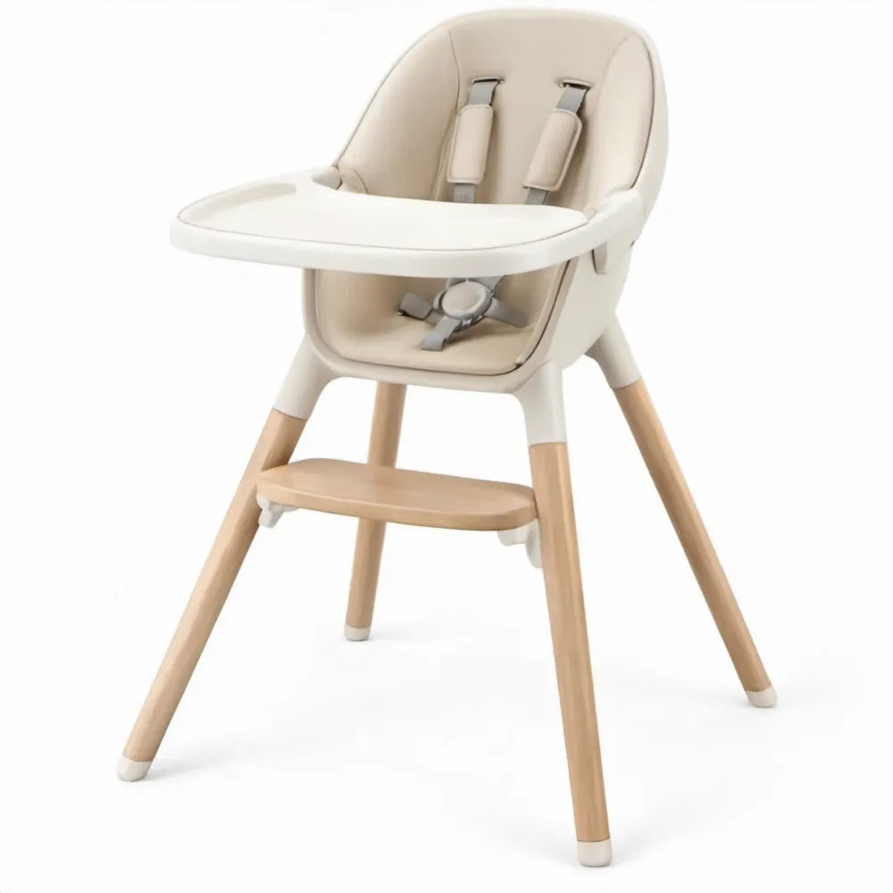 Kinderstoel Crème/Naturel met Afneembaar Dienblad en Vijfpuntsgordel, 58 x 58 x 92 cm