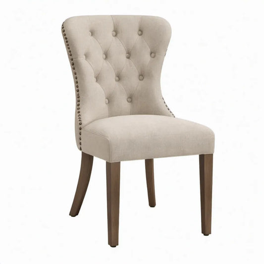 Beige gestoffeerd model met gecapitonneerde rugleuning, 52 x 65 x 102 cm