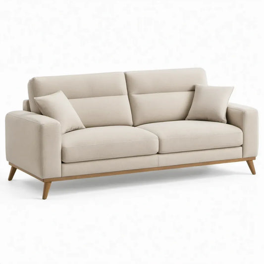 3-zitsbank 210 x 90 x 85 cm crème met naturelbruine houten poten