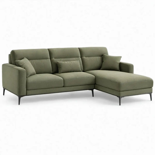 3-zits hoekbank met rechter chaise longue, 260 x 160 x 85 cm, olijfgroen