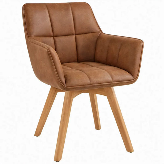 Cognac armstoel van PU-kunstleer en massief beukenhout, 60 x 60 x 85 cm