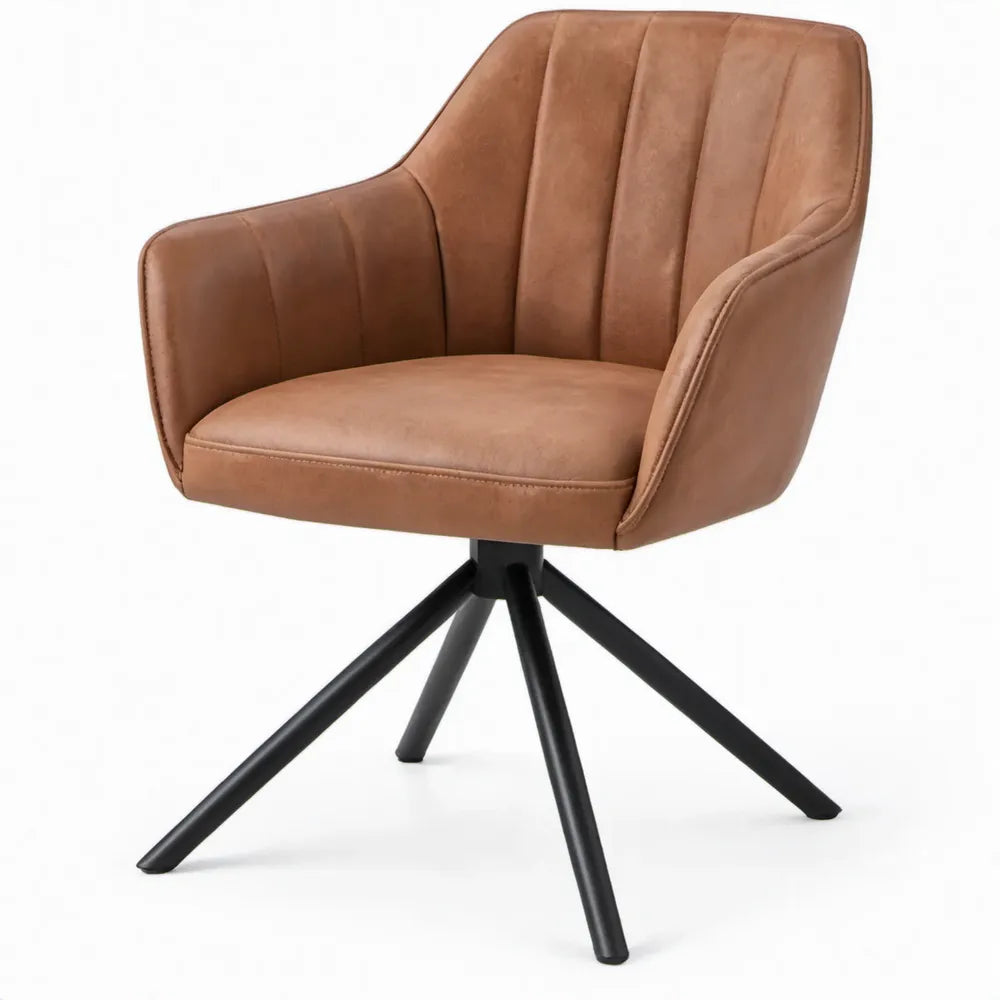 Draaibare armstoel 58 x 61 x 84 cm – Cognac PU-kunstleer en zwart staal