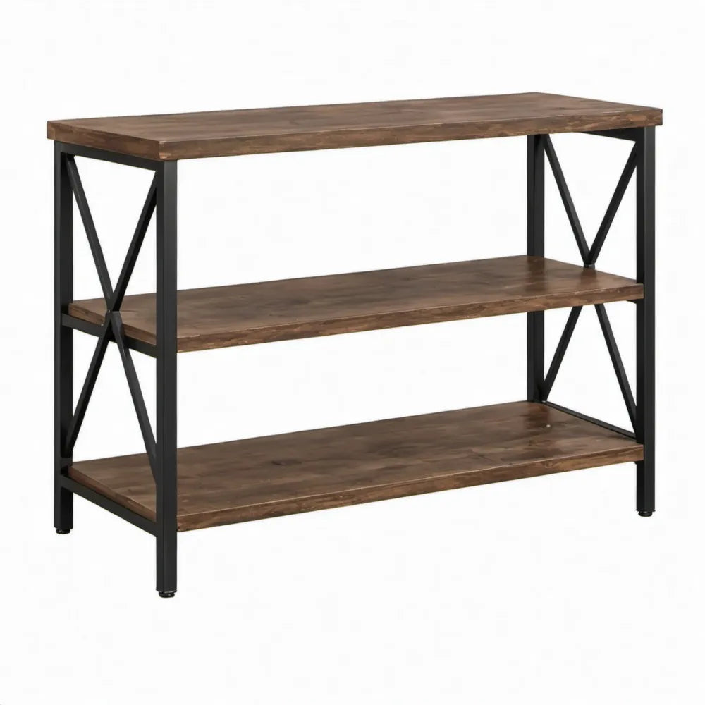 Industriële kast met 3 planken, 100 x 35 x 80 cm, bruin/zwart, spaanplaat en gepoedercoat staal