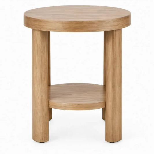 Ronde bijzettafel van eikenhout met onderplank, naturel – Ø 45 x 55 cm