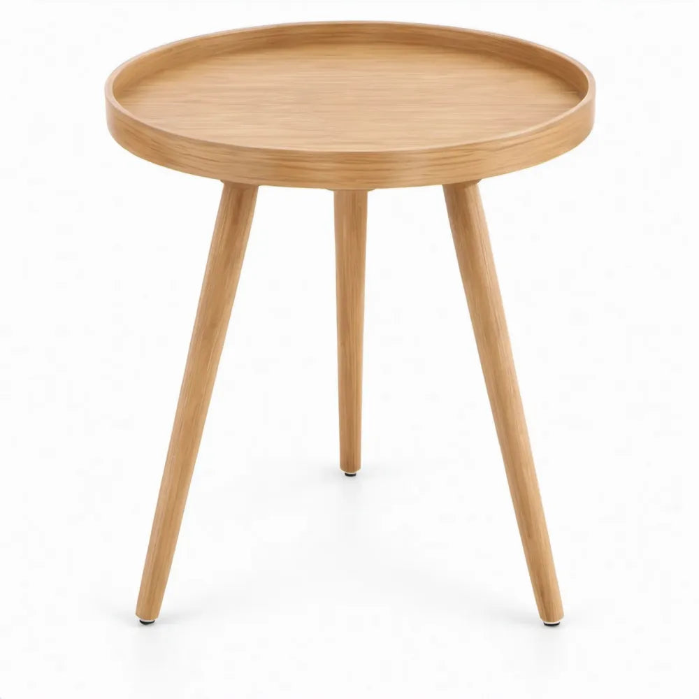 Ronde bijzettafel met dienblad, Ø 50 x 55 cm, naturel rubberhout