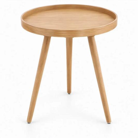 Ronde bijzettafel met dienblad, Ø 50 x 55 cm, naturel rubberhout